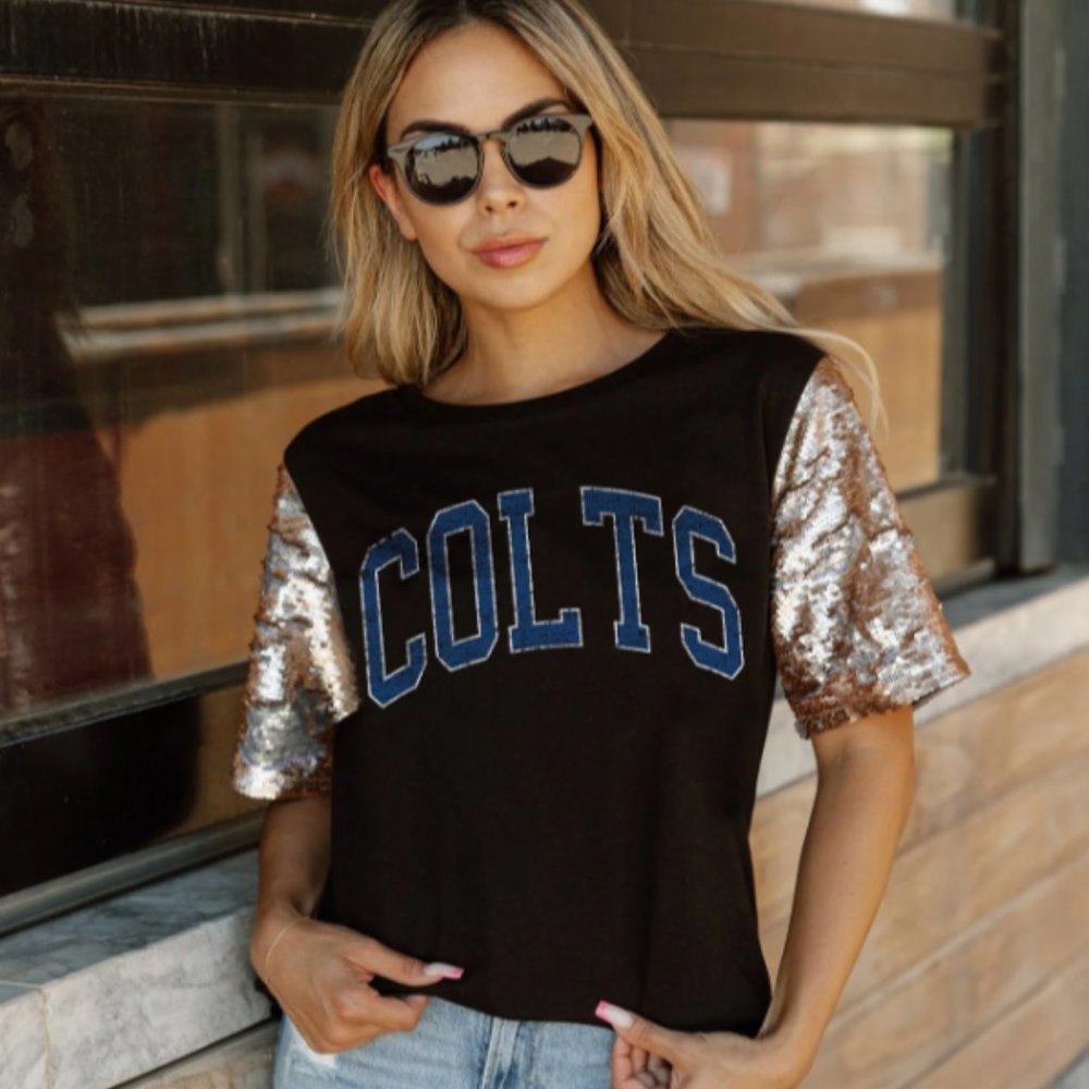 NWT Gameday Couture NFL Indianapolis Colt's Short Sleeve Sequin Shirt